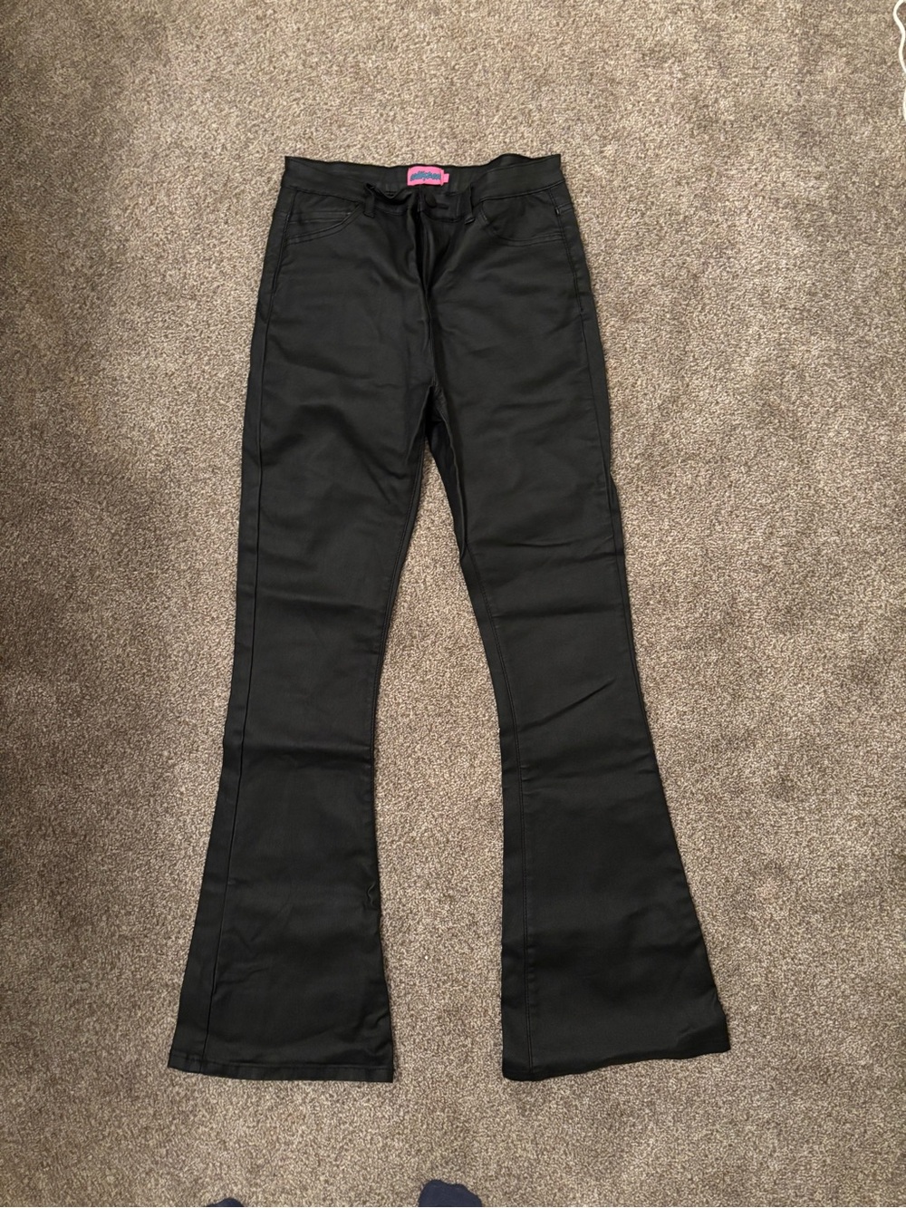 Edikted Black Flared mock leather Bootcut Pants